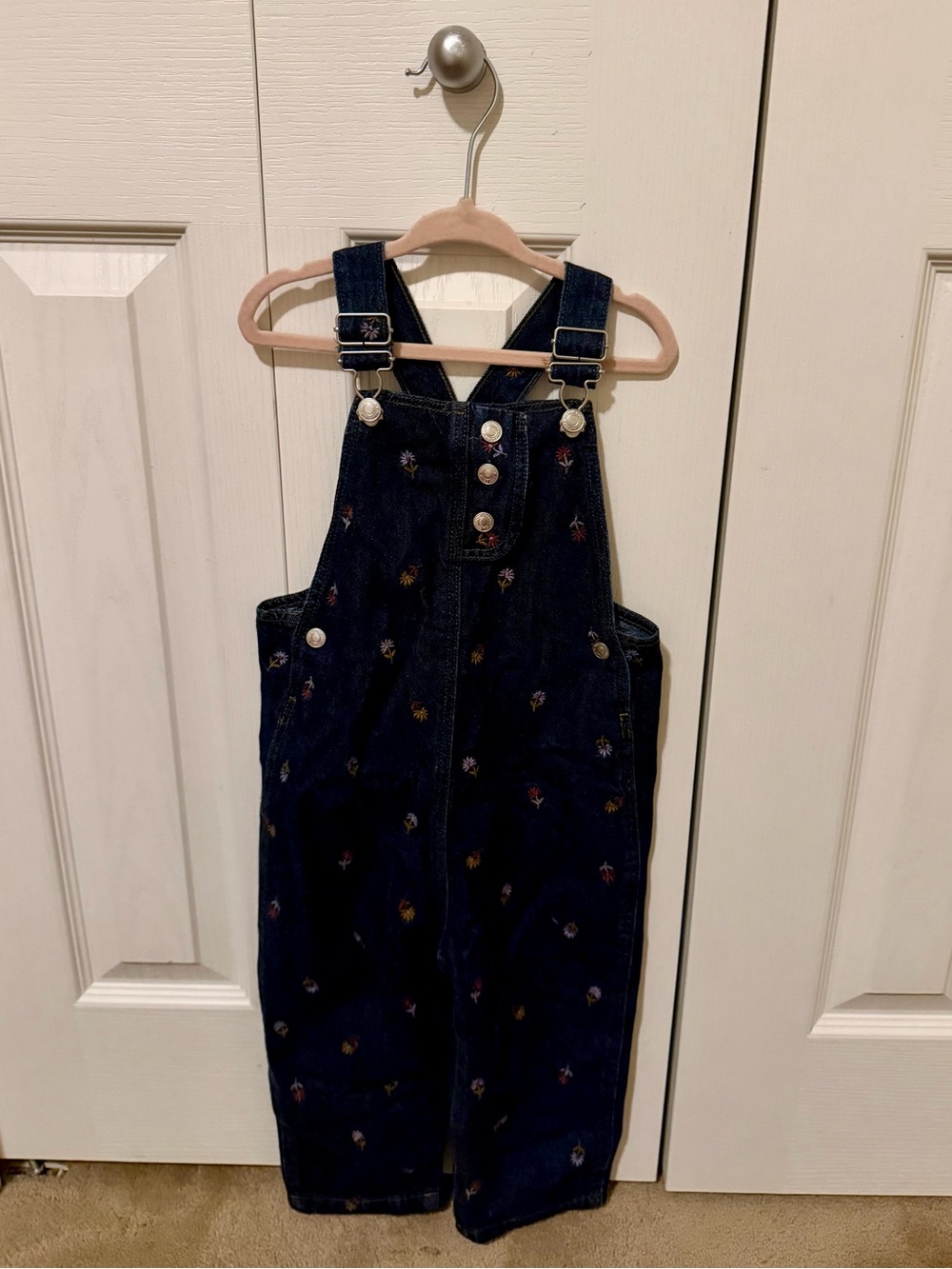 Zara Navy Denim Embroidered Kids Overalls